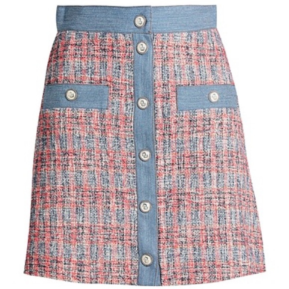 Maje Red and Blue Tweed A-Line Skirt